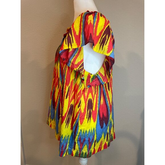 Ivy Jane Red Multi Flutter Sleeve V Neck Blouse - Picture 3 of 7